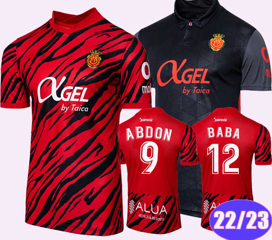 

22 23 RCD Mallorca Mens Soccer Jerseys SANCHEZ ABDON A. RAILLO VALJENT MURIQI BABA GRENIER Home Away Football Shirt, 22 23 home l. lig. patch