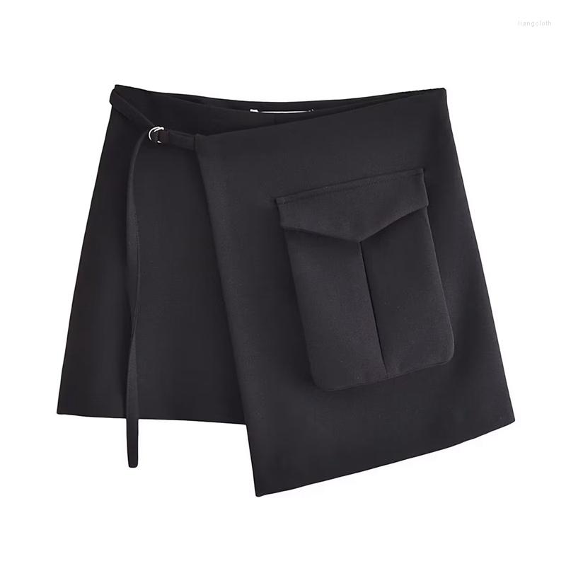 

Women's Shorts Skirt High Waist Lace Up Irregular Mini Women Spring Summer Street Cargo, Black