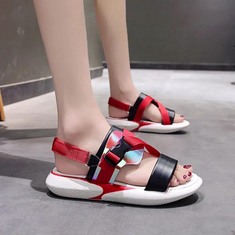 

Dress Shoes Wedges Gladiator Sandals Woman Platform Ankel Strap Flats Comfortable Beach Open Toe Sandals#sDress, Black red