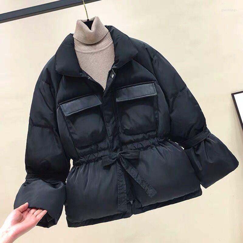 

Women's Trench Coats 2023 Womens Winter Jackets Fashion OL Parka Cotton Jacket With Belt Loose Coat Women Button Down Ladies, Black
