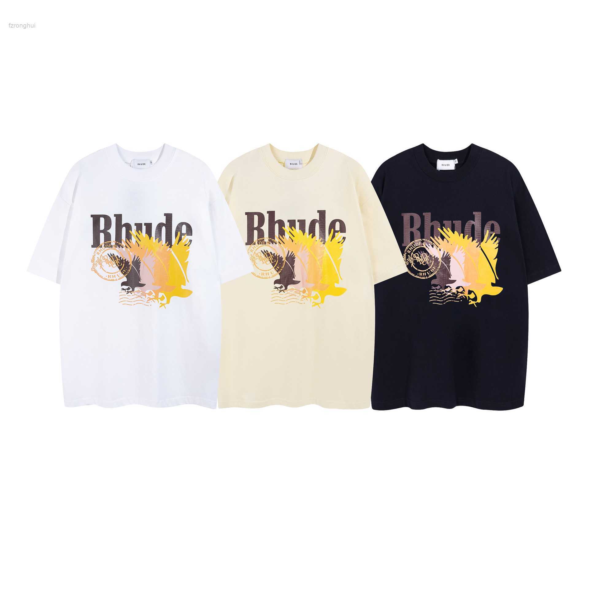 

rhude shirt Spring/summer 2023 New Fashion Print Letter Couple Casual Loose Short Sleeve T-shirt MKBJ