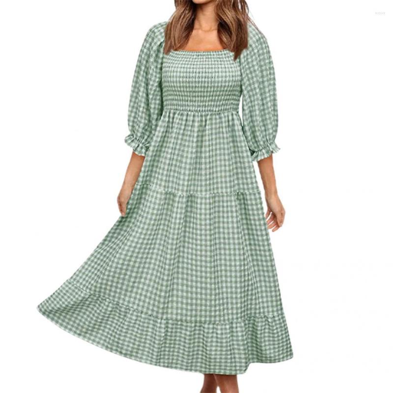 

Party Dresses Skin-friendly Casual Plaid Print Large Hem Midi Dress Thin Women Off Shoulder Streetwear, Pink