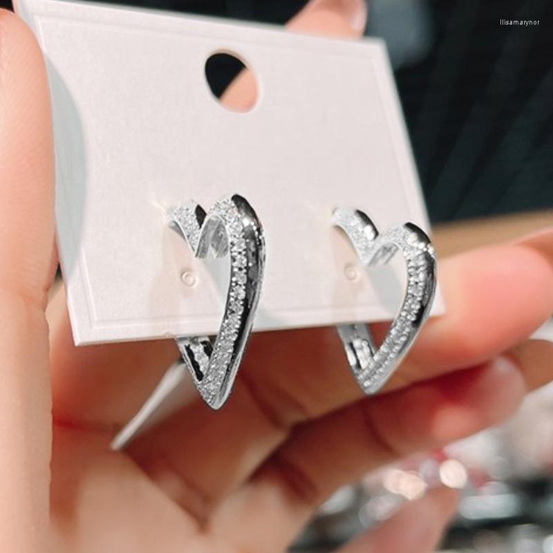 

Hoop Earrings CAOSHI Fashion Female Party With Heart Shape Design Silver Color Dazzling Zirconia Jewelry For Engagement Trendy Gift