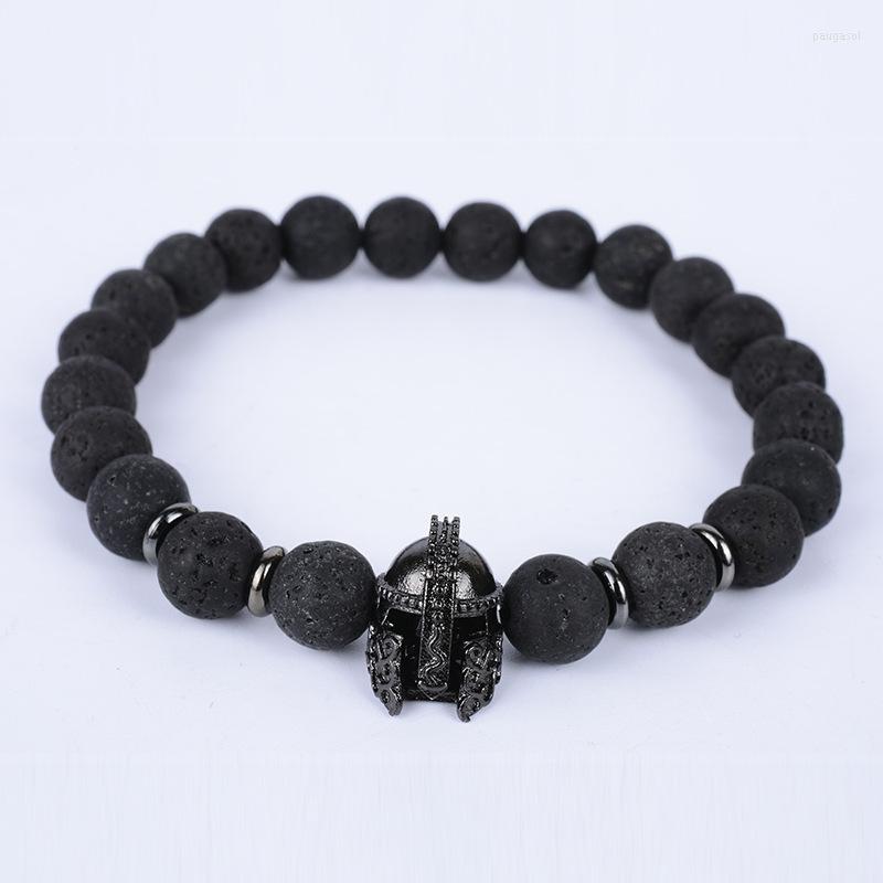 

Strand Classic Helmet Men Bracelet Fashion 8mm Handmade Natural Lava Stone Bead For Jewelry Gift