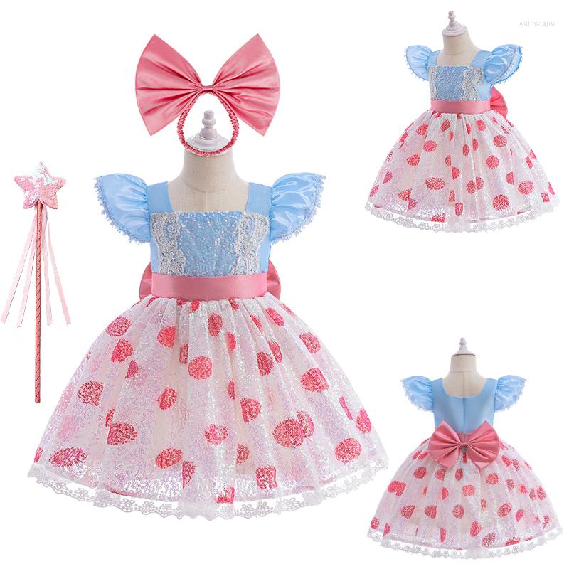 

Girl Dresses Movies Costumes For Girls Cosplay Toy Princess Bo Peep Dot Sequin Lace Dress With Headband Summer Fancy Party Ball Gown, Accessories