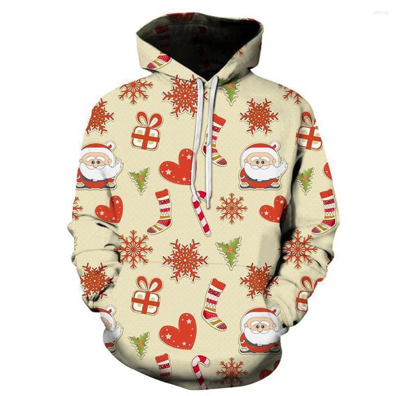 

Men's Hoodies KANCOOLD Clothing Happy Christmas 3D Printed Coat Men Long Sleeve Pocket Pullover Sweatshirts Male Blouse Top, White