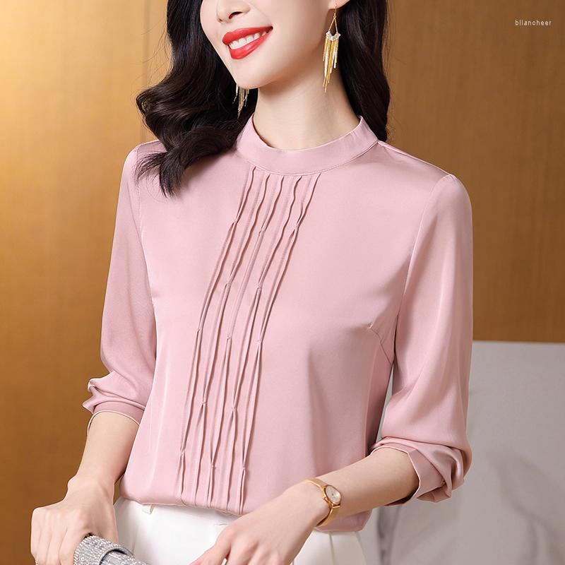 

Women's Blouses Fashion Woman Spring Autumn Elegant Shirts For Women Long Sleeve Solid Tops Women's Real Silk Blouse Female Shirt Loose, Black