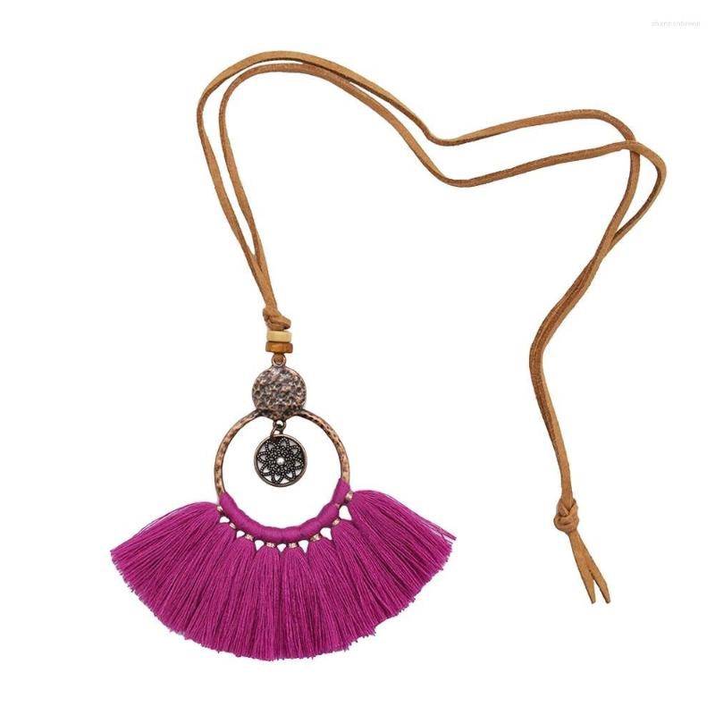 

Pendant Necklaces Bohemian Cotton Thread Tassel For Women Pink Ethnic Sweater Chain Fringed Necklace Tribal Party Jewelry