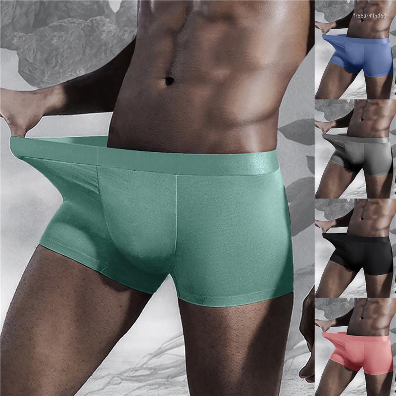 

Underpants Simple Design Men Solid Color Mid Waist Cool Comfortable Breathable Boxers Mens Summer Shorts, Blue