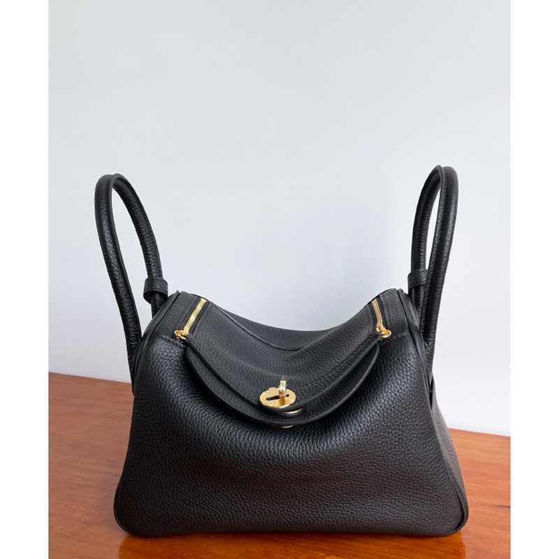 

Lindys women's handbag H ermes semi-manual lindy26cm bag original TC cow leather wax thread sewing portable shoulder bag for women, 26 small (elephant grey / silver buckle