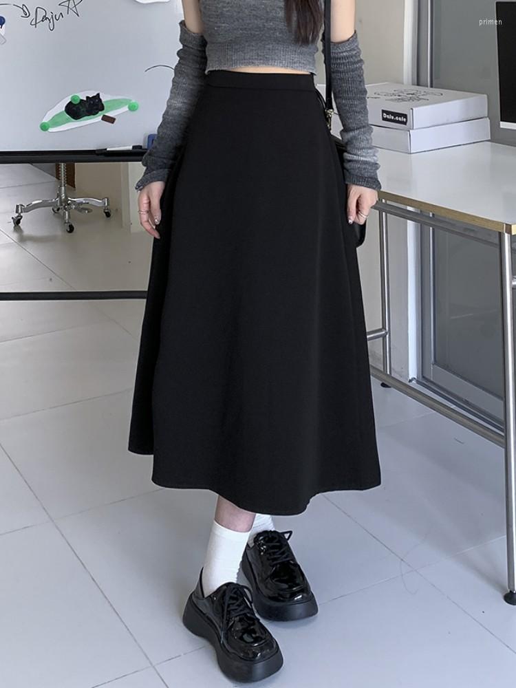 

Skirts -XL Women Long Skirt Autumn Winter 2023 Korean Style A Line Thick High Waist Ball Grown Pleated Female(75051, Black