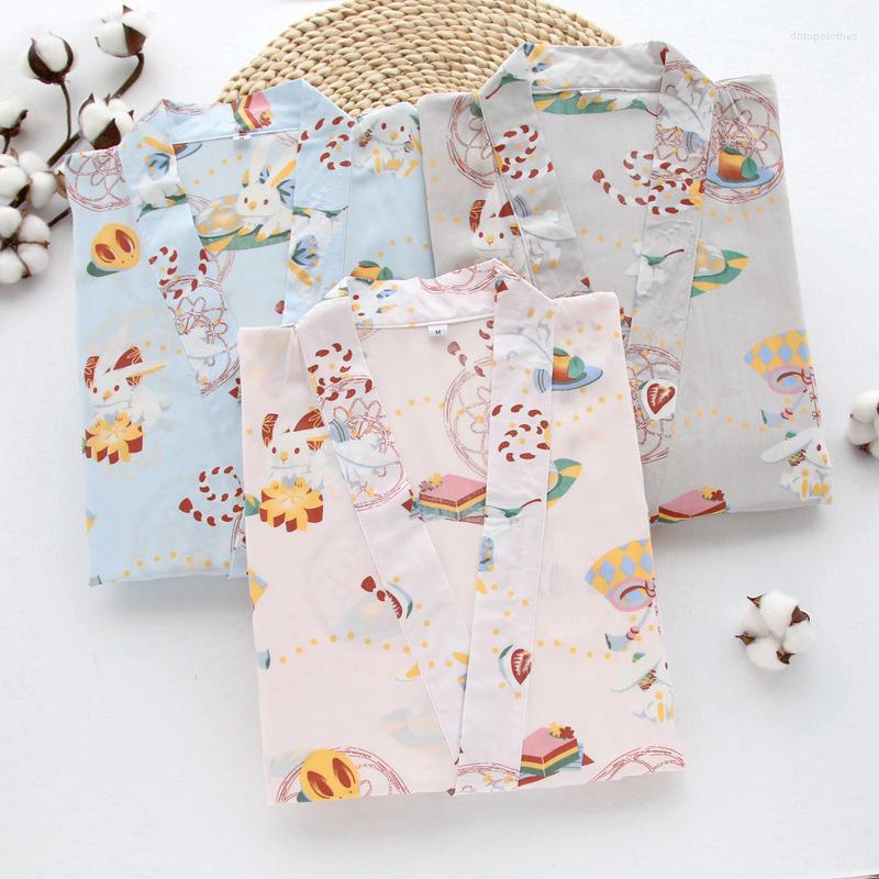 

Ethnic Clothing Japanese Cotton Kimono Pajamas Set Girl Cute Thin Section Home Service Bathrobes Night Wear Steaming Yukata Autumn