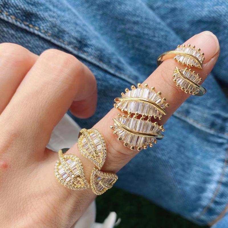 

Wedding Rings 5pcs/lot Trendy Metal Brass Cubic Zircon Leaf Anillos Adjustable For Women Jewelry