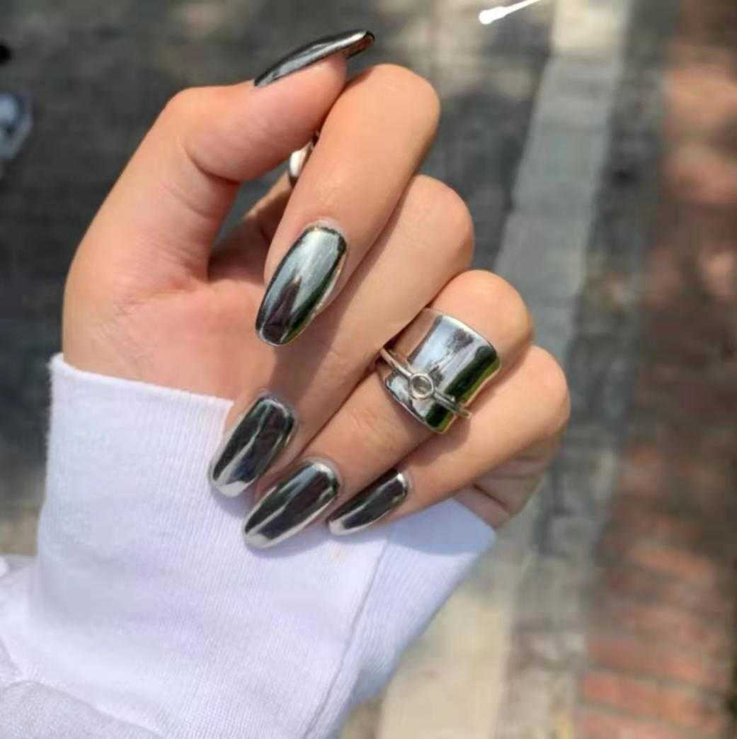 

False Nails Enhancements Wearing Finished 24 Pieces Pseudo Patch Long and Short Ins Mirror Face 230317, 245 mirror silver