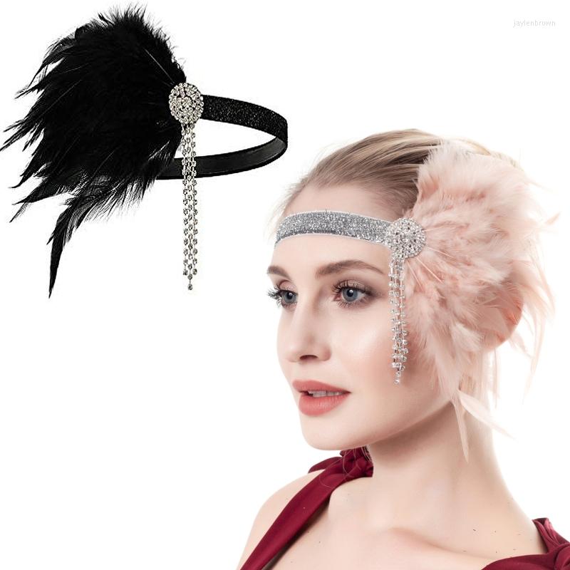 

Headpieces Y51E 1980s Feather For Rhinestone Tassel Hair Hoop Women Headband Carnival Suppl