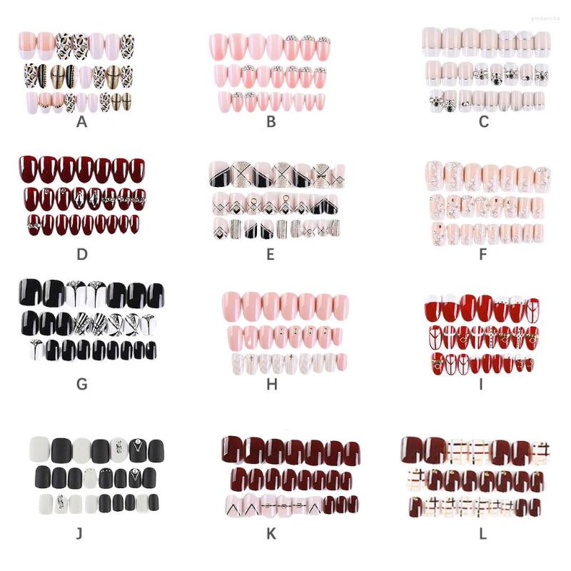 

False Nails 1 Set No Glue Medium Length Press On Stick Solid Color Full Cover Wraps Art Decals Salon Supplies Decorations, Five