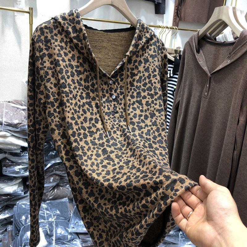 

Women' T Shirts Woman TShirts Leopard Print Hoodie Women' Spring Loose Long Sleeve Top Crop Mujer Camisetas, Yellow