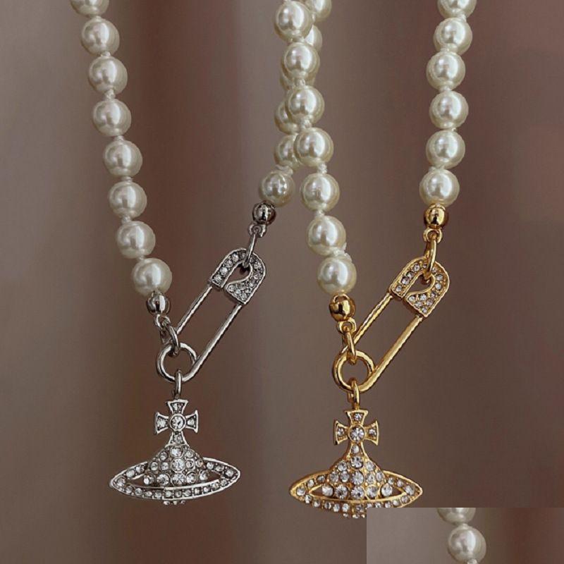 

Pendant Necklaces High Quality Pearl Necklace Designer Design Pin Beaded Ladies Diamond Copper 18K Gilded Jewelry Pearls Chain Weddi Dhwpk
