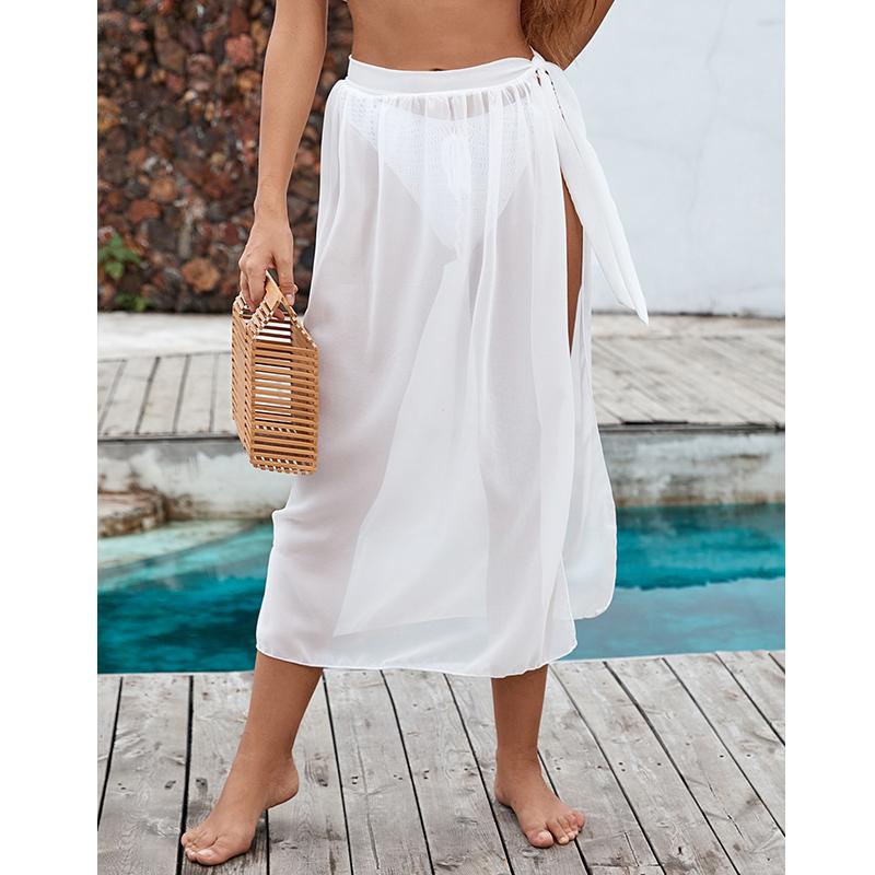 

Women's Swimwear CC Chiffon Beach Pareo Women Sexy See-Through Bikini Cover Up Sarong Lady Holiday Solid Lace-up Long Dress Casual Warp Skir, Khaki