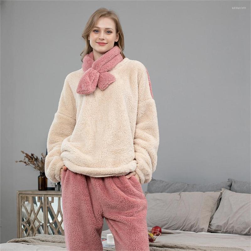 

Women's Sleepwear Women Winter Flannel Pajama Set Fleece Pajamas Homewear Thick Warm Velvet Female Suit Sweatshirt Ladies Pyjama WPS052, Blue