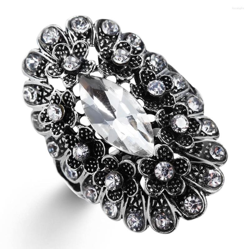 

Wedding Rings Flowers Blooming Daub Ring Transparent Oval Large Zircon Female Engagement Promise Jewelry Anniversary Gift Girlfriend