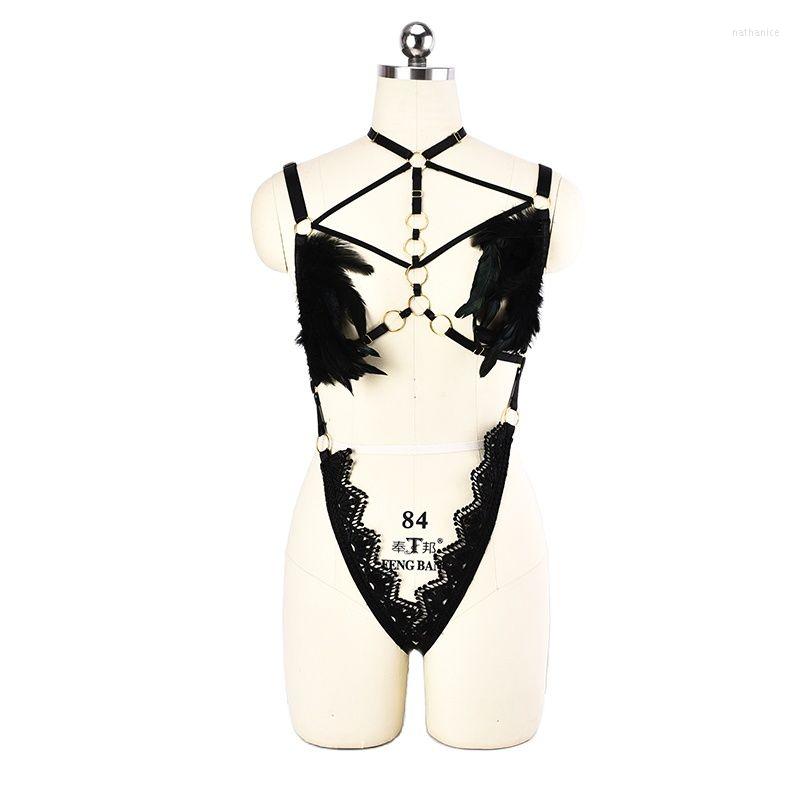 

Garters Red/Black Full Body Harness Set For Women Underwear Strap Adjust Lingerie Goth Harajuku Sexy Hollow Out Cage Bra Club Dance Rave, Hana-n190