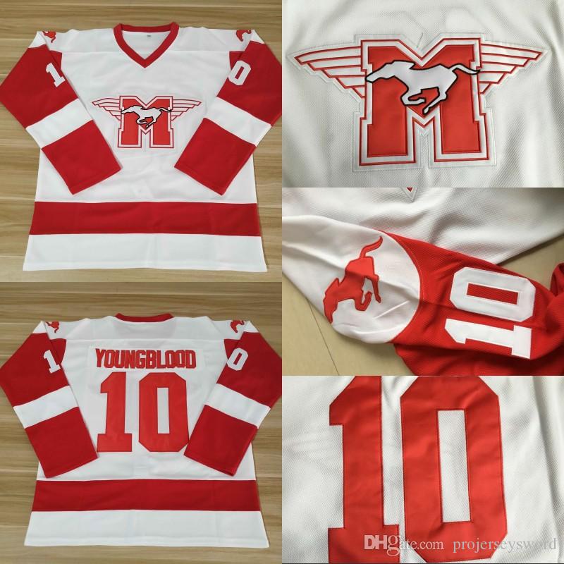 

#10 SUTTON YOUNGBLOOD Movie Hamilton MUSTANGS Ice Hockey Jersey Mens 100% Stitched YOUNGBLOOD Hockey Jerseys White Free Shipping, 10 white