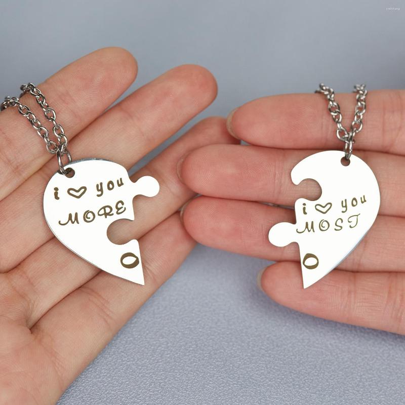 

Pendant Necklaces Romantic Stainless Steel Couple Necklace For Mother Or Lovers I Love You More/Most Letters Heart Splice Jewelry