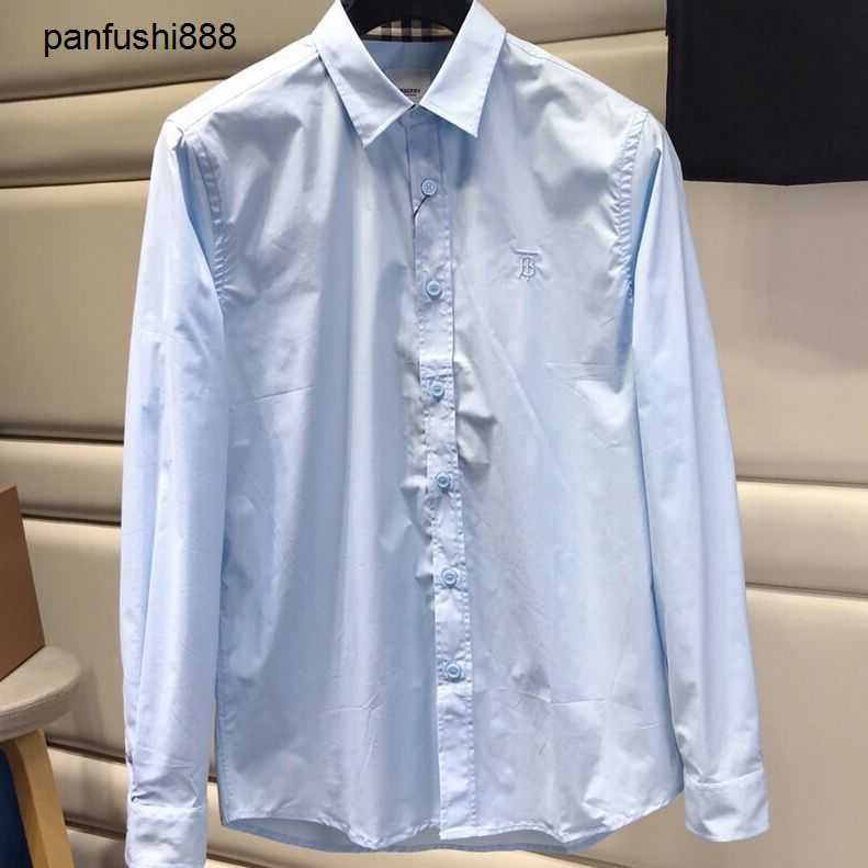 

Burbry Plaid Shirt Four Seasons TRBF Men's Solid Color Long Sleeve Business Casual Bottom Embroiderer, White