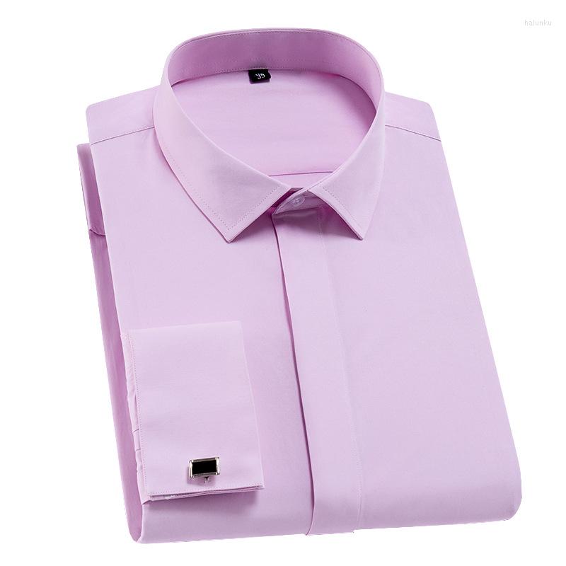 

Men's Dress Shirts Men's Classic French Cuffs Solid Placket Formal Men Long Sleeve Slim Fit Quality Shirt, Fs18