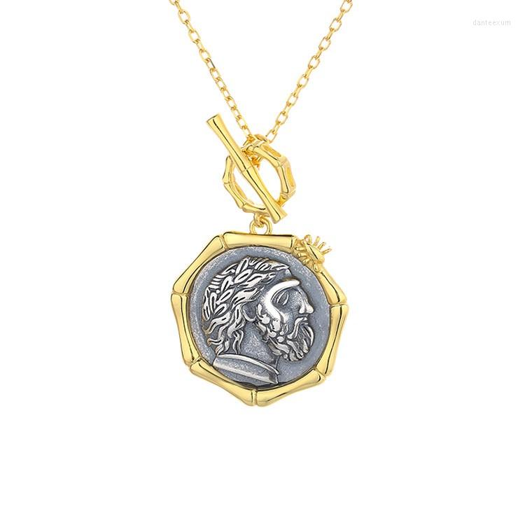 

Chains N14 ZFSILVER S925 Sterling Silver Fashion Trendy God Zeus Retro Gold Ancient Coin Necklace For Women Party Wedding Chram Jewelry