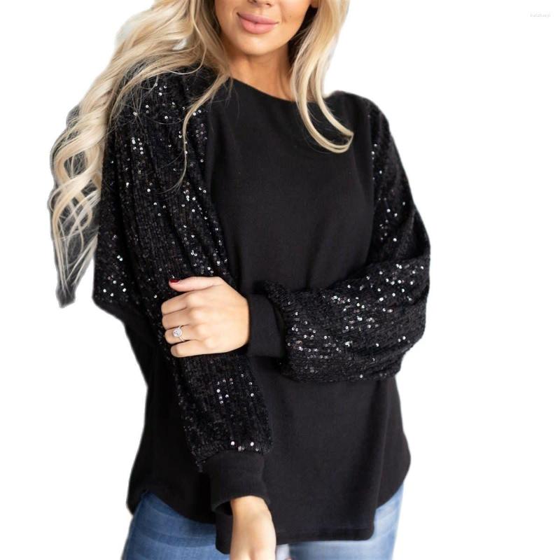 

Women' Blouses Women' Blouse Spring/Summer 2023 Sequin Splice Shirt Round Neck Loose Long Sleeve Fashion Top, Green