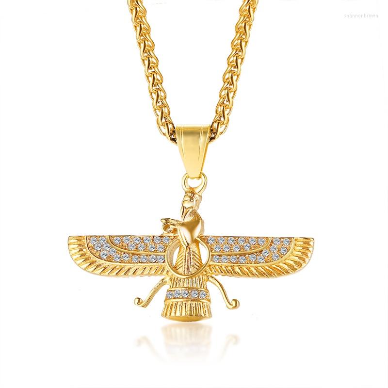 

Pendant Necklaces 2023 Arrival Exotic Style Titanium Steel Inlay With Shiny Rhinestones Zoroastrian Symbolic Symbol Fine Necklace