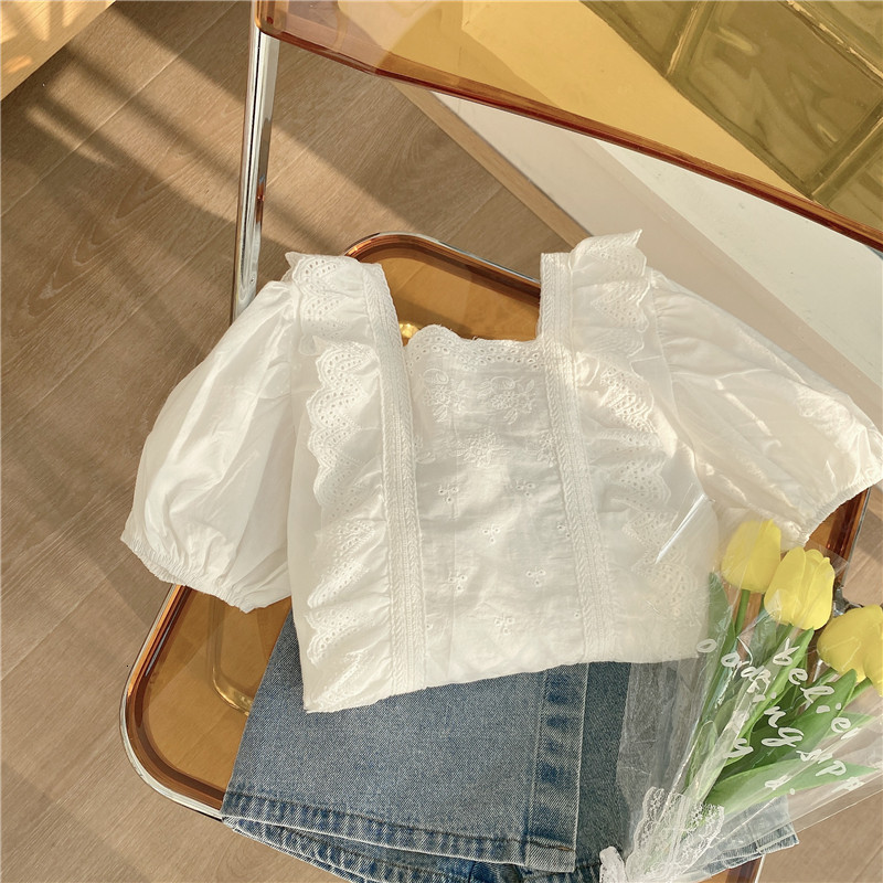 

Kids Shirts Summer baby girl lace hollow shirt jacket for toddler girls baby clothing 2 3 4 5 6 years infant birthday tops shirt jacket 230317, Denim shorts