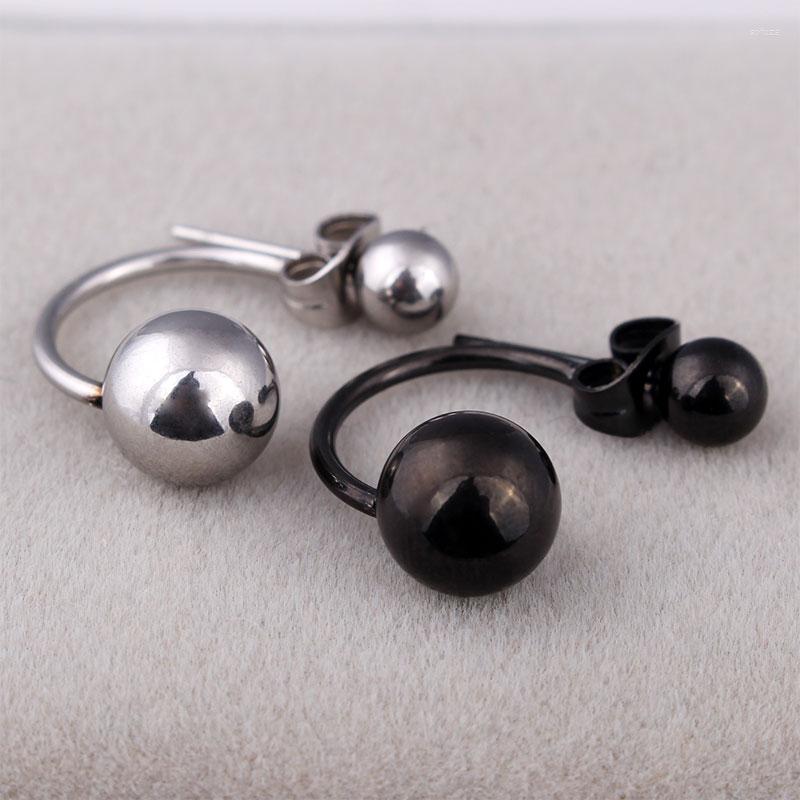 

Stud Earrings Fashion Women Double Balls Ear Studs Color Gold Black Steel Two Round Sides Hook Jewelry