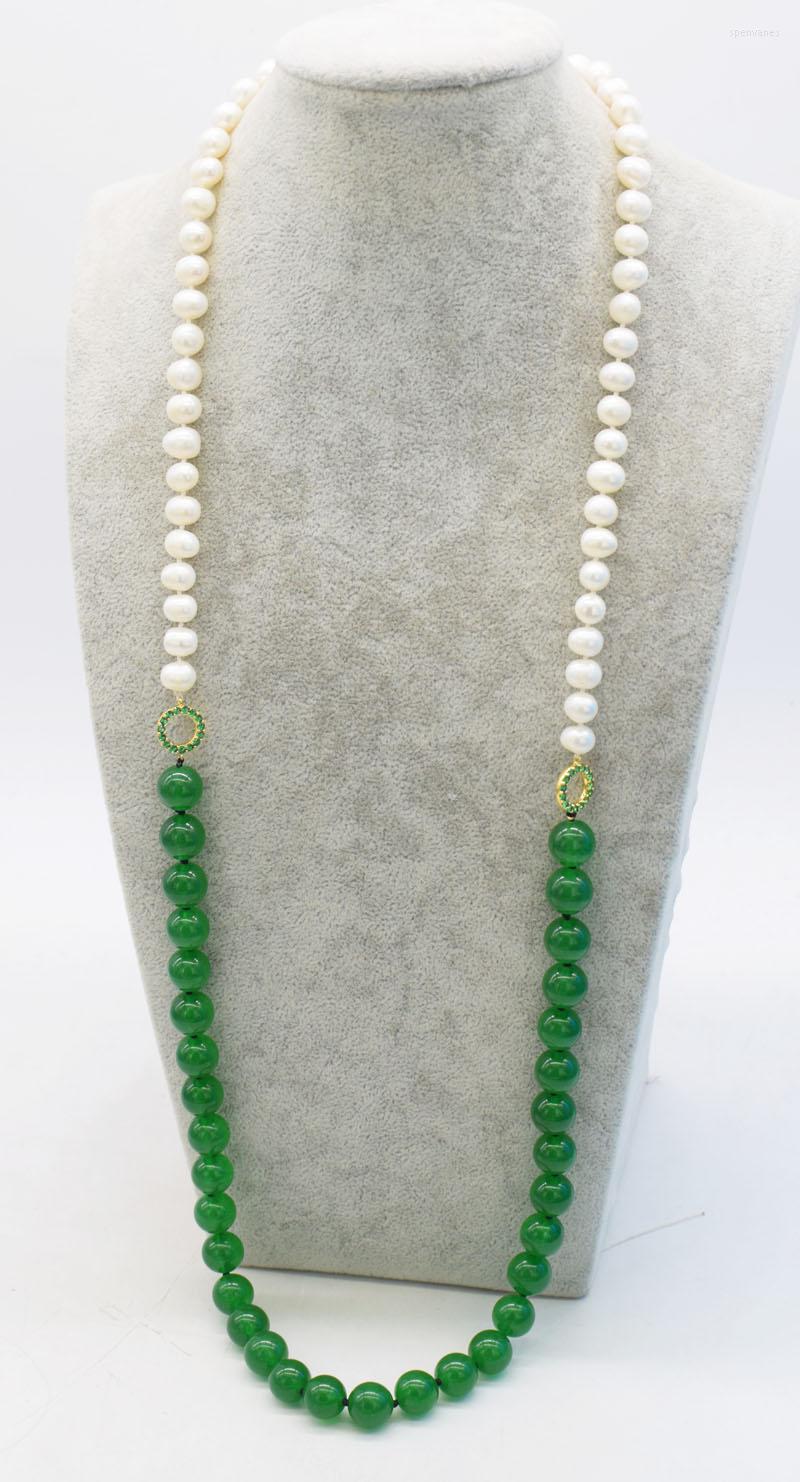 

Chains Freshwater Pearl Near Round 8-9mm And Green/red Jade 12mm Necklace Nature FPPJ Wholesale Beads 32inch