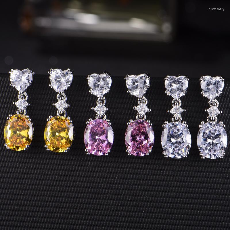 

Stud Earrings Karachi Exquisite And Luxurious Glitter Diamond Pink Yellow White Zircon Female Fashion Color Jewelry