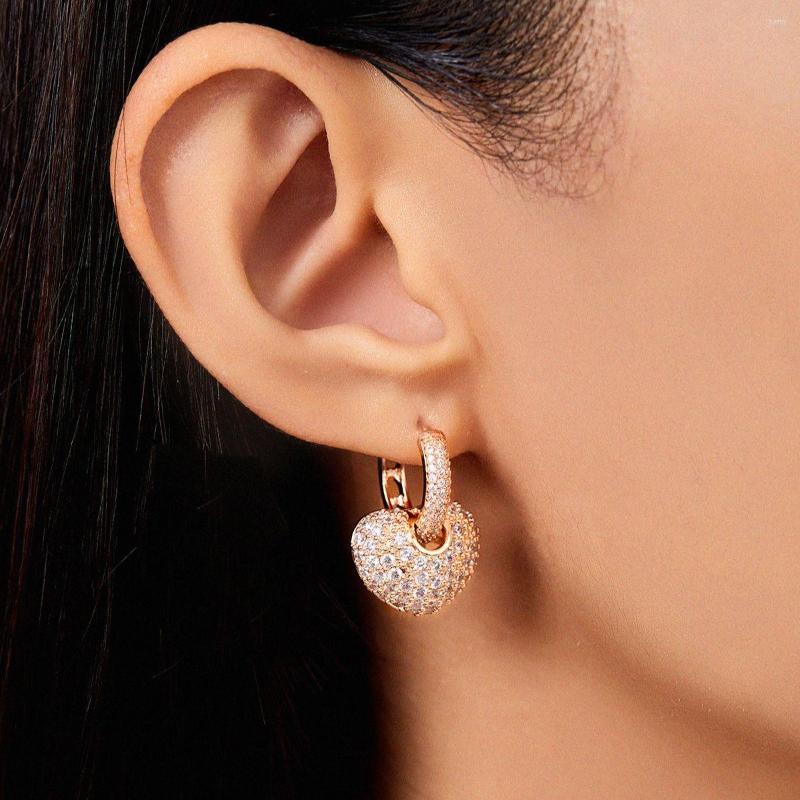 

Dangle Earrings Luxury Heart For Women Statement Crystal Atmosphere Charm Rose Gold Love 3D Drop Female Gifts Jewellery
