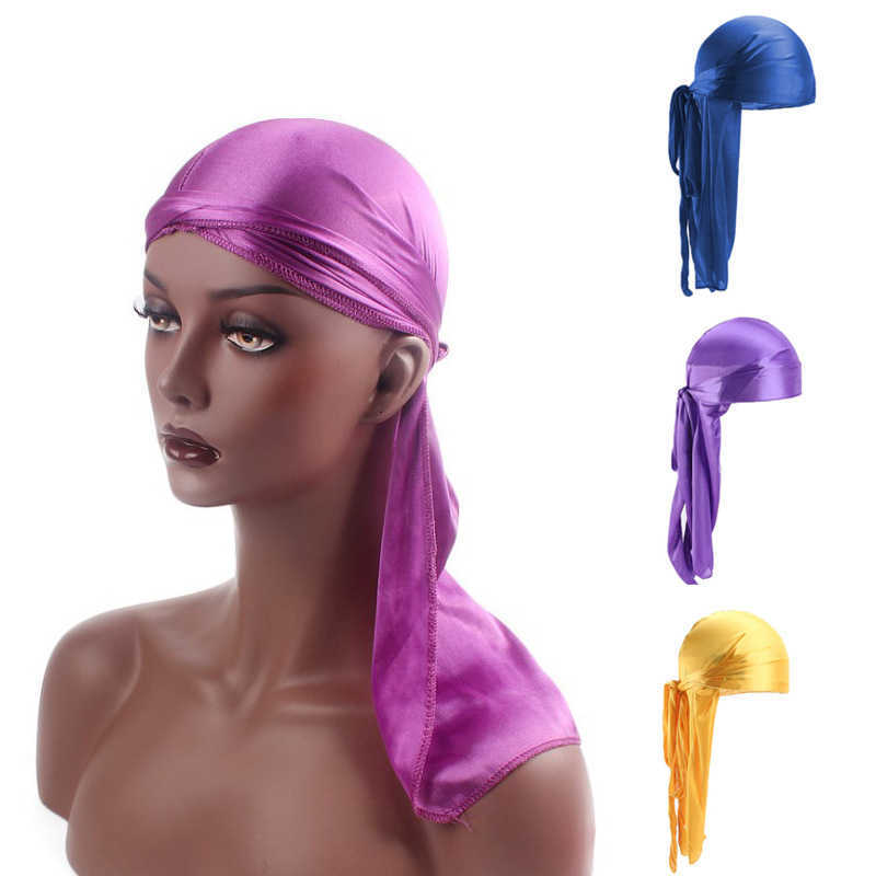 

Hijabs Scarves Wraps Bandanas Durag Men's Women's SILKY DURAG Simulated Silk Scarf Hat Women's and Men's Pirate Hat Solid Color Long Tail Baotou Hat