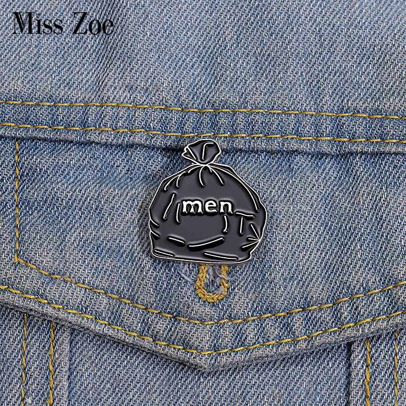 

Men Garbage Bag Enamel Pins Custom Black Brooches Shirt Collar Lapel Badges Funny Cool Punk Jewelry Gift for Kids Friends