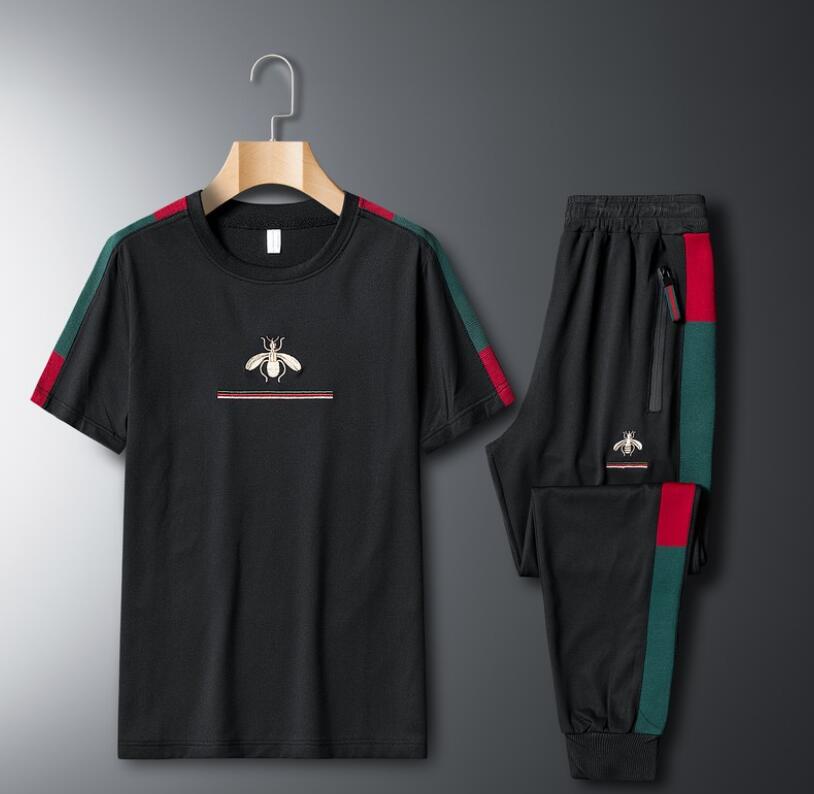 

Men's Tracksuits Summer Little Bee Suit Men's casual short sleeve sweater round neck youth fashion two-piece set