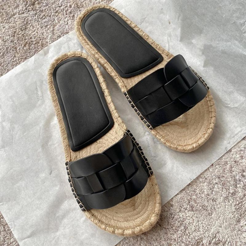 

Slippers Maxdutti 2023 Summer Fashion Vintage Women Contrast Weave Genuine Leather Flat Shoes Beach, Brown