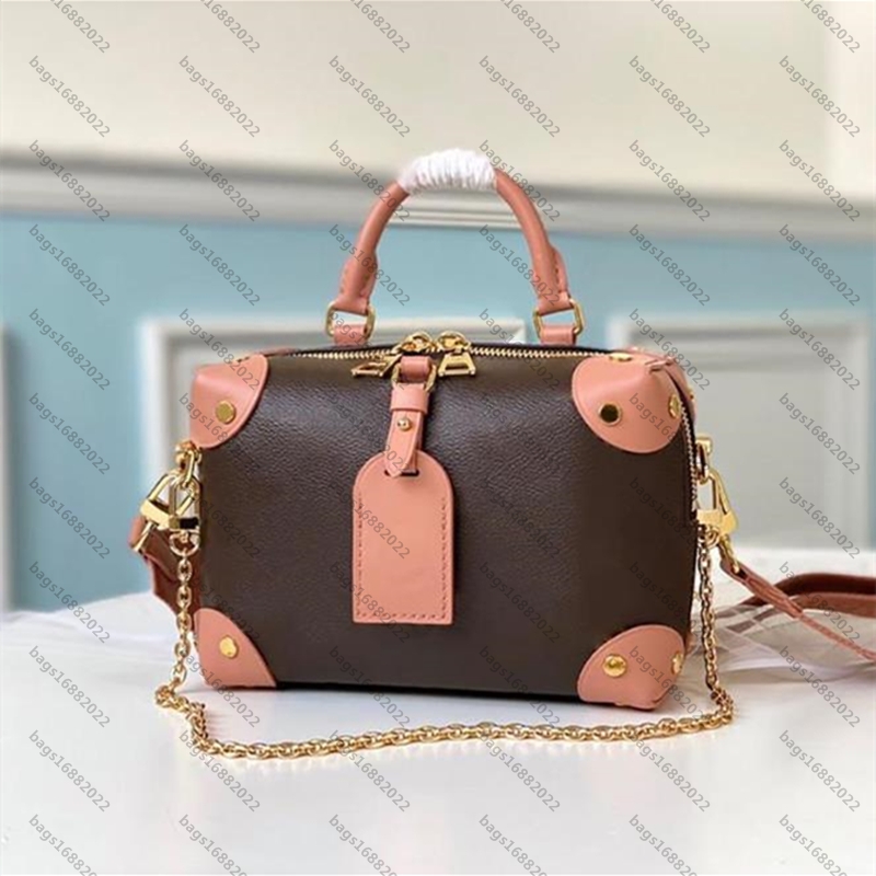 

Coated canvas petite malle souple bag women shoulder crossbody bag designer handbag Shoulder strap with D-ring leather bag louise viuton vutton messenger bag wallet, Add box