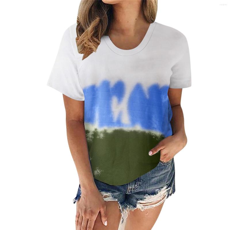

Women's T Shirts Fashion Comfortable Women Brand Blouse Casual Daily Printed Shirt Crew Neck Short Sleeve Loose Top Roupas Femininas, Blue