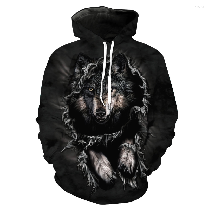 

Men' Hoodies 3D Printed Hoodie Sweatshirt Wolf Cool Digital Printing A Loose Hooded Pocket Casual Couple, Black