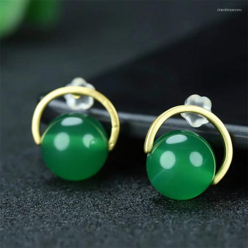

Stud Earrings Selling Natural Hand-carved Gold Color 24k Inlay Jade Beads Son Studs Fashion Jewelry Men Women Luck Gifts