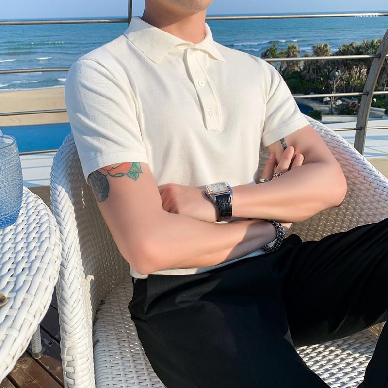 

Men's T Shirts Summer Men's Ice Silk Short Sleeve Solid Color T-shirt British Fashion City Business Slim Fit Lapel Knitted Casual Men, Khaki