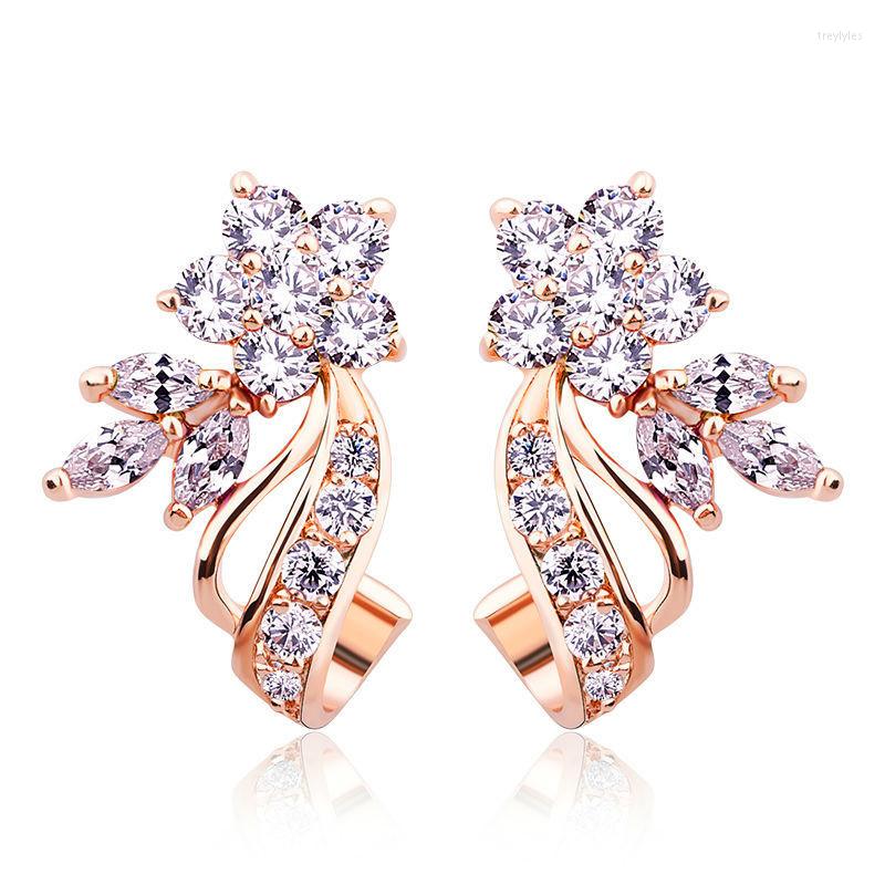 

Stud Earrings Ociki Cubic Zirconia CZ Crystal Rose Gold Color Flower Jewelry Wholesale For Women Girls Gift Drop