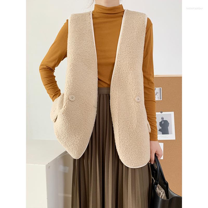 

Women's Vests Wool Vest Korea 2023 Autumn Winter Double Row Button Lamb Hair Female Fur Integrated Loose Coat Leisure Plush Trend, Gray