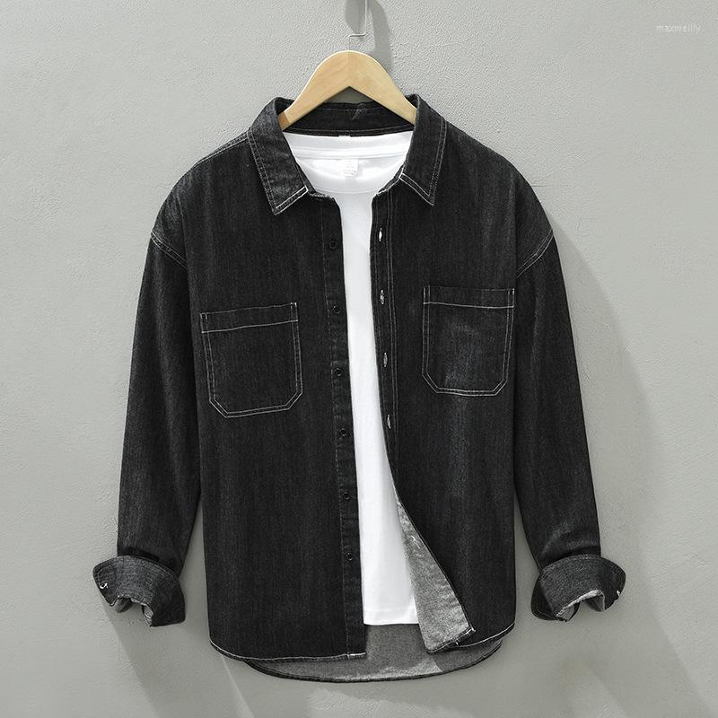 

Men's Casual Shirts 2023 Spring Men's Black Denim Shirt Korean Style Fashion Loose Thin Jean Jacket Male Classic High-end Brand Tops, Light blue